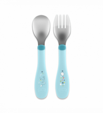 Chicco Talheres Inox Azul +18M