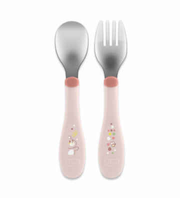 Chicco Talheres Inox Rosa +18M